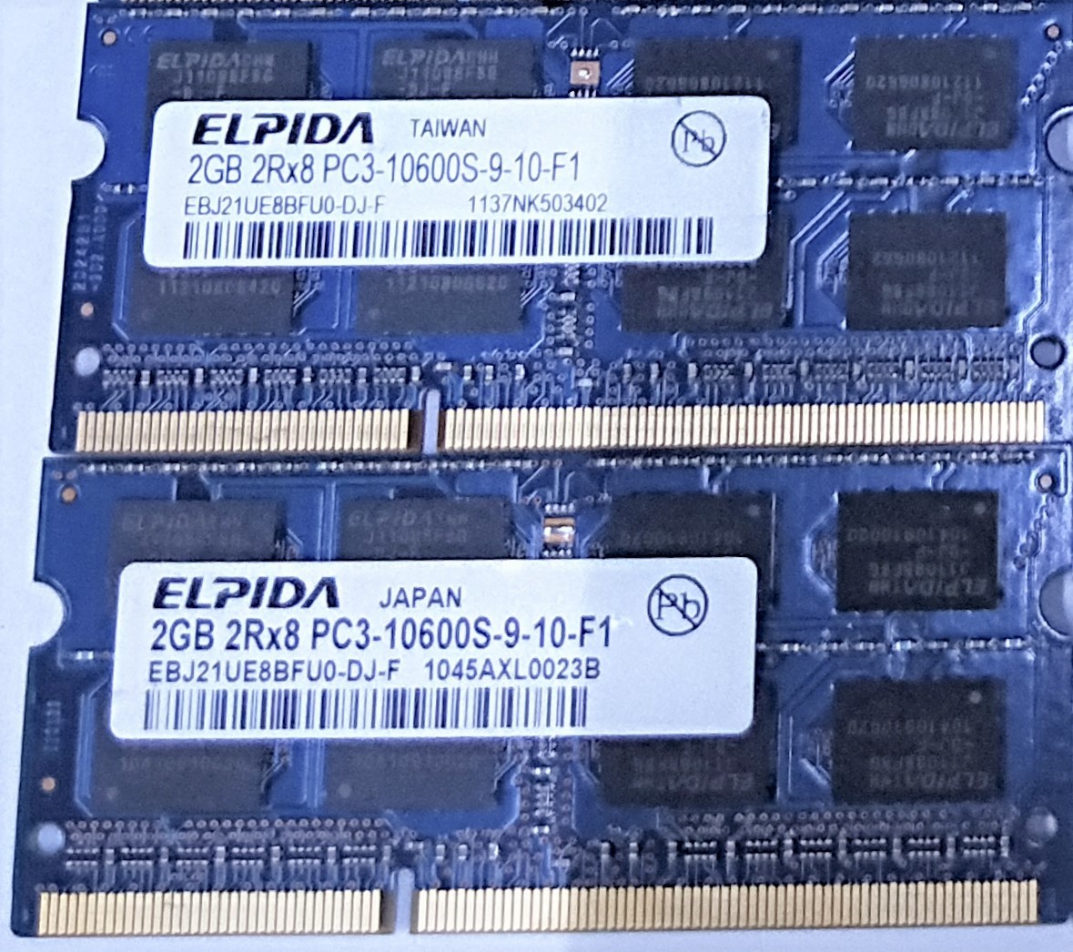 【中古パーツ】PC3 ノートパソコン用 DDR3 メモリ ELPIDA 2GB-2RX8 PC3-10600S-9-10-F1 2GBx2枚 計4GB (在庫10枚)送料無料■N(150)拍卖