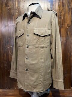 L033 メンズ シャツ BEAMS ビームス 長袖 無地 カーキ ミリタリー ジャケット / L レターパック発送拍卖