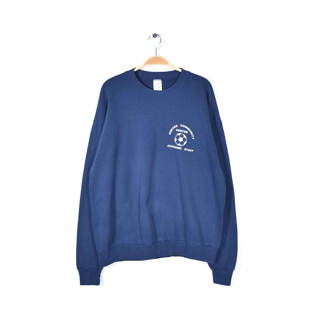 【送料無料】80s JERZEES USA製 スウェット プリント REEVES COMMUNITY CENTER ネイビー サイズXL アメカジ 古着 @CF0730拍卖