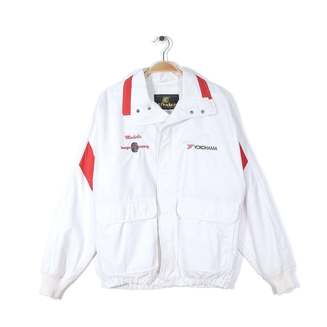 【送料無料】80s K-PRODUCTS USA製 ヴィンテージレーシングジャケット ヨコハマタイヤ 赤白 オールド 刺繍 メンズS 古着 @DZ0496拍卖