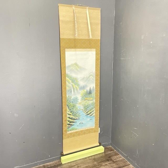 未使用保管品 掛け軸 林玉苑 山水 色彩 尺五 53x183cm 掛軸 箱付き/55735★在23拍卖