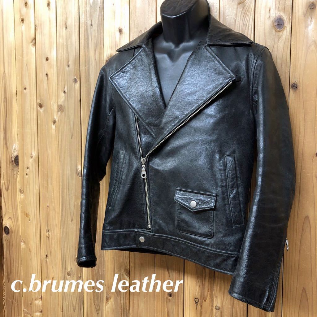 c.brumes leather◇SIZE 38 レザージャケット ダブルライダース 革ジャン 牛革 カウレザー バイクジャケット メンズ アウター 古着拍卖