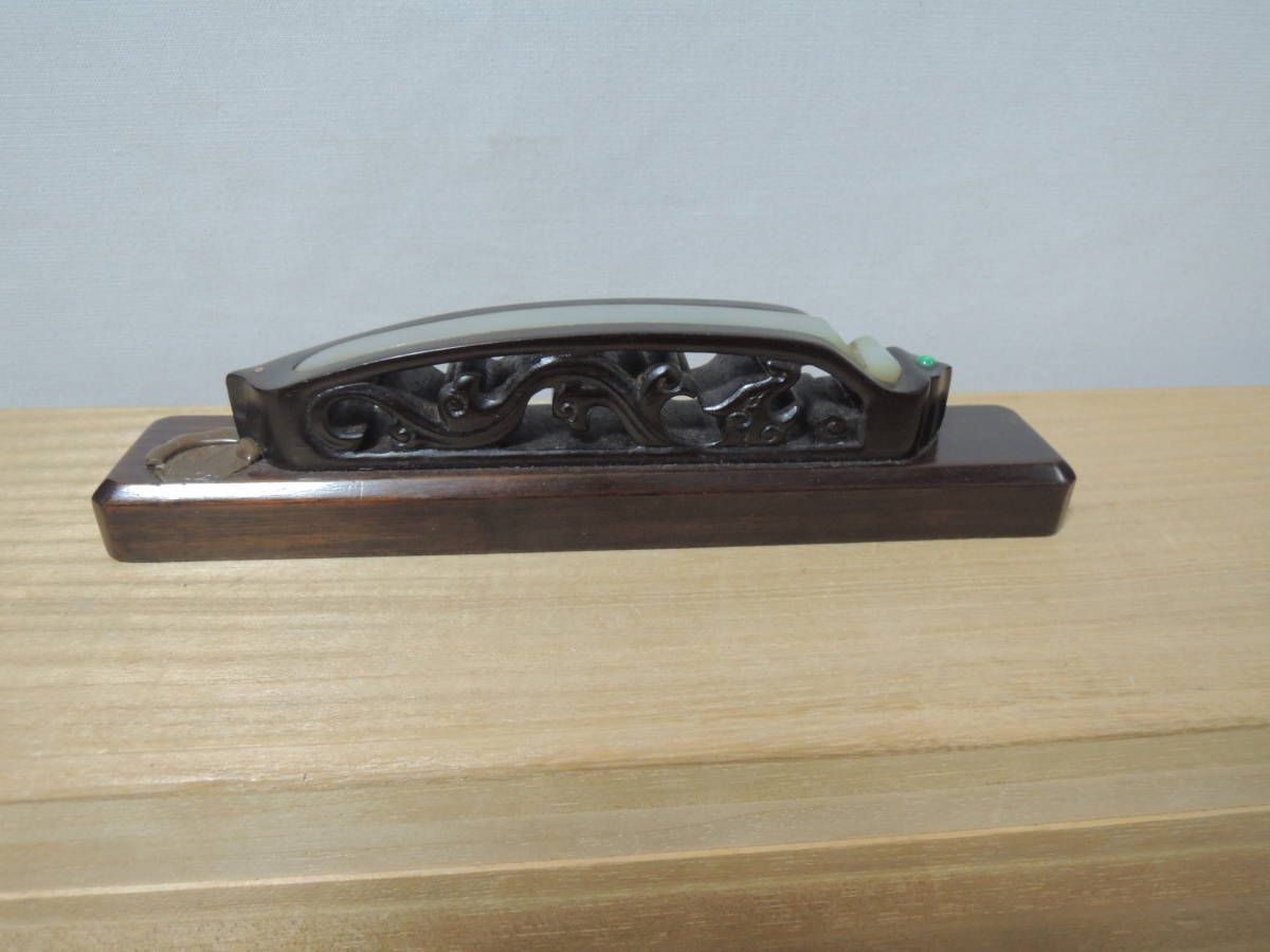 中国清代 和田玉 簪 唐木台 中国鑑定マーク 煎茶道具 検索:紫砂 鐵壷 湯沸 茶中国古玩拍卖