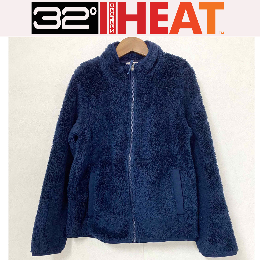 新品 130 ★ コストコ 32°HEAT ボア フリース ジャケット ネイビー 紺 7/8 フルジップ アウター キッズ 男女兼用 ボーイズ ガールズ拍卖