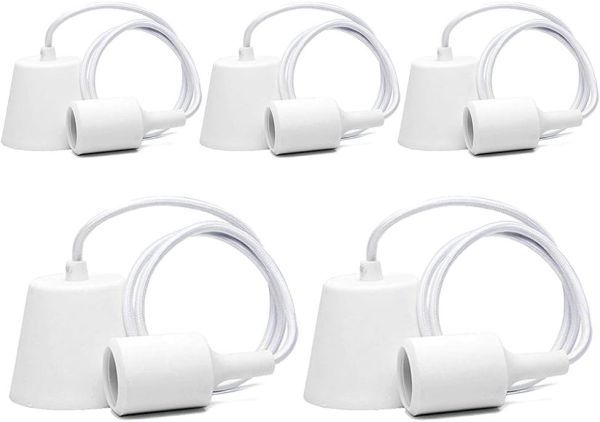 OTD ペンダントライト 工事不要 E26口金 LED対応 コード調整可能 吊り下げライト 【引掛けシーリング式 ホワイト】5個入り拍卖