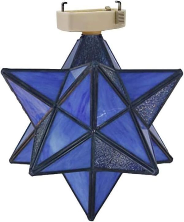 OTD 【30cm ダークブルー 黒枠】ガラス スター 星 星形 黒枠 工事不要 E26口金 LED対応 天井照明 アンティーク モダン 直接引掛け式拍卖
