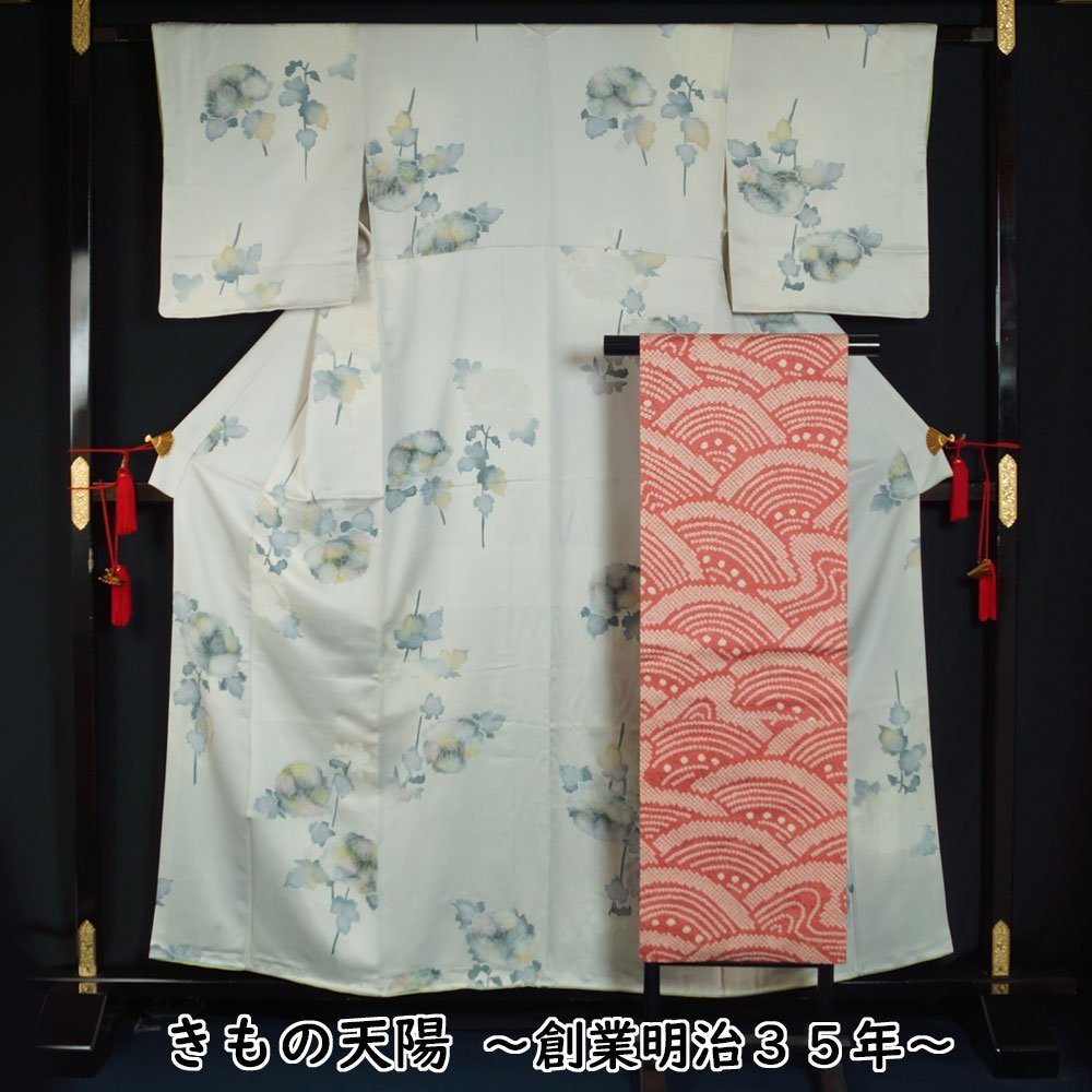 着物セット 小紋・名古屋帯 2点 セット 乱菊模様 Sサイズ 地織 小紋 セット 中古 リサイクル小紋 リサイクル 着物 京都きもの天陽拍卖
