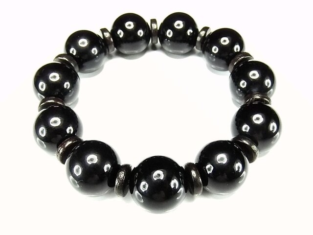 AA+オニキス超大玉18mm弱木製ボタン天然石数珠ブレスレット御守り魔除けプライム拍卖
