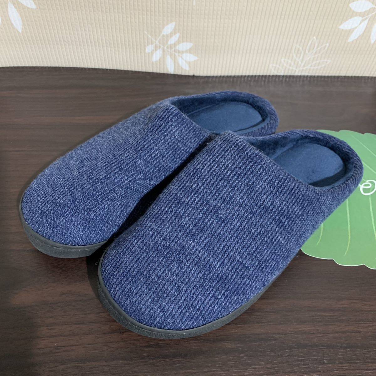 未使用 / フリース スリッポン / ブルー サイズ25-25.5㎝ / ルームシューズ サンダル 防寒拍卖