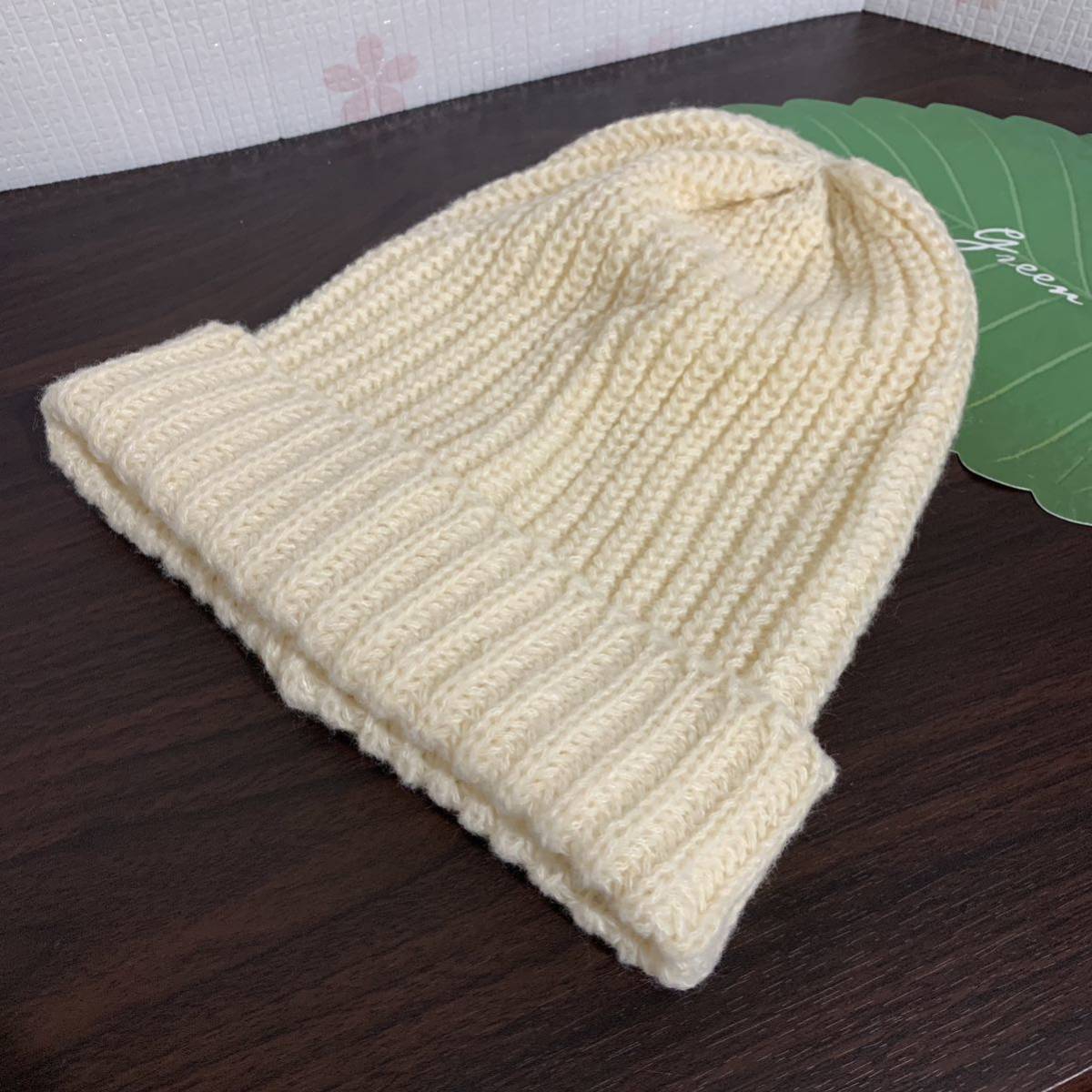 新品未使用 / やわらか アクリル ニット帽 ニットキャップ / オフホワイト拍卖