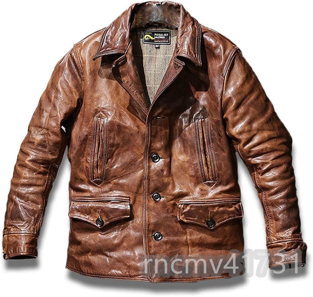 最高峰 1.5mm 茶芯ホースハイド 30\'s ワークコート レザージャケット ヴィンテージ加工 カーコート ドライビング 馬革 XL拍卖