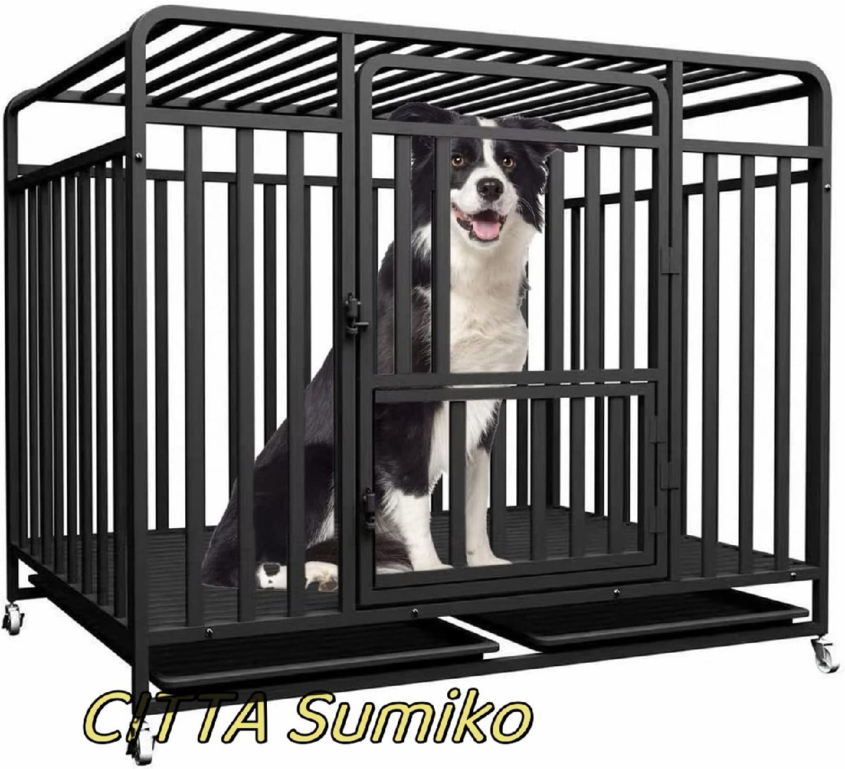 超人気 スチール製ペットケージ 犬小屋 クレートケージ キャスター付き トレイ付き 出入り口3つ 組立簡単 ペット用品 125*95*110cm拍卖