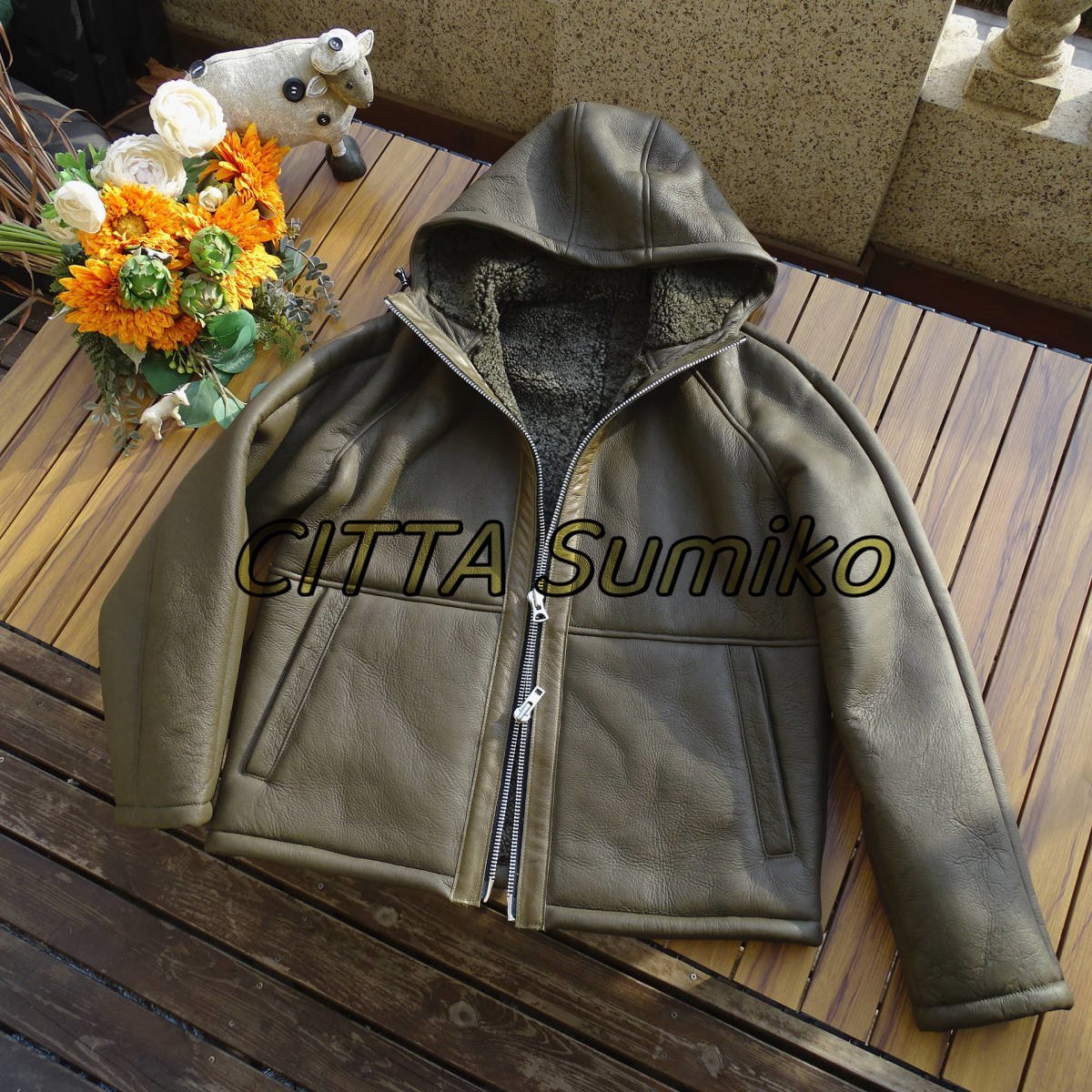超人気 フード付きジャケット ムートン コート 羊革 毛皮一体 本革 防寒服 ラムレザー 天然革 M~2XL グリーン拍卖