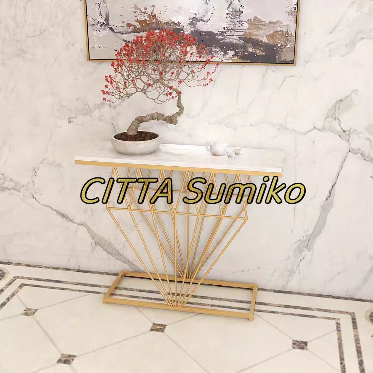 店長特選 高級感満載! サイドテーブル コンソールテーブル 玄関テーブル 花台 電話台 アンティーク調デザイン.幅80cm 大理石拍卖