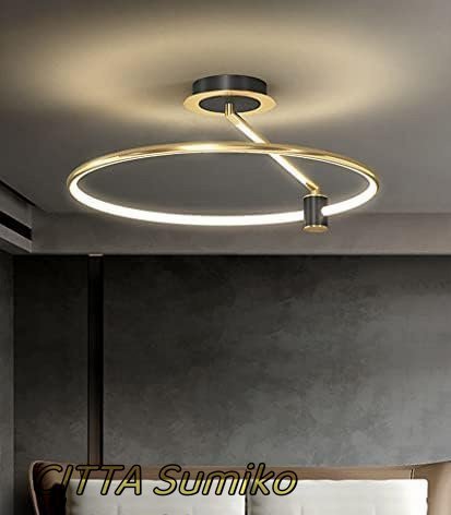 高品質 人気美品★LED ゴールドラウンドリング 50CM シーリングライト、調光可能なリモコン寝室の天井照明器具拍卖