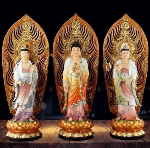極美品★仏教三聖工芸品 精密彫刻 極上品 仏師で仕上げ品 西方三聖立像拍卖
