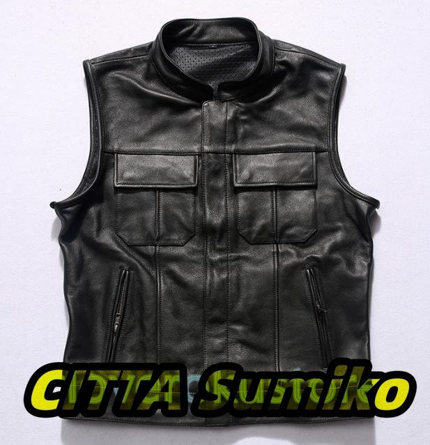 絶賛!人気美品☆モーターサイクルクラブスタイル レザーベストSサイズ 革ベスト 皮拍卖