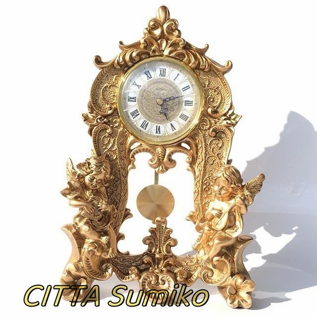 店長特選 エンジェル フレア 置時計 天使 フルールデリス バロック調 装飾 ロココ調 ゴールド アンティーク インテリア 中世 教会拍卖