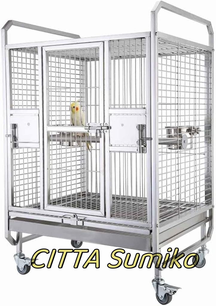 超人気★鳥かご・ケージ 豪華な大型オウムケージ、 中庭鳩繁殖ケージ、 正方形のステンレス鋼の鳥かご、 キャスター付き 56*49*90cm拍卖