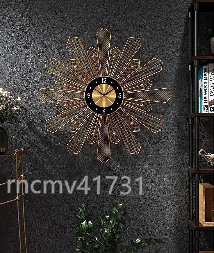 新品 壁掛け時計 北欧風 鉄芸 モダン 装飾時計 静音 電池式 玄関 リビング 廊下インテリア ゴールド+バラック文字盤拍卖