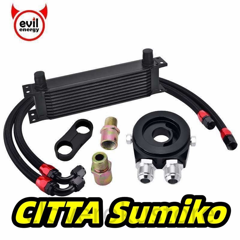 邪悪なエネルギー 10Row AN10 エンジンオイルクーラーキット + オイルフィルタークーラーサンドイッチ + スイベルオ拍卖