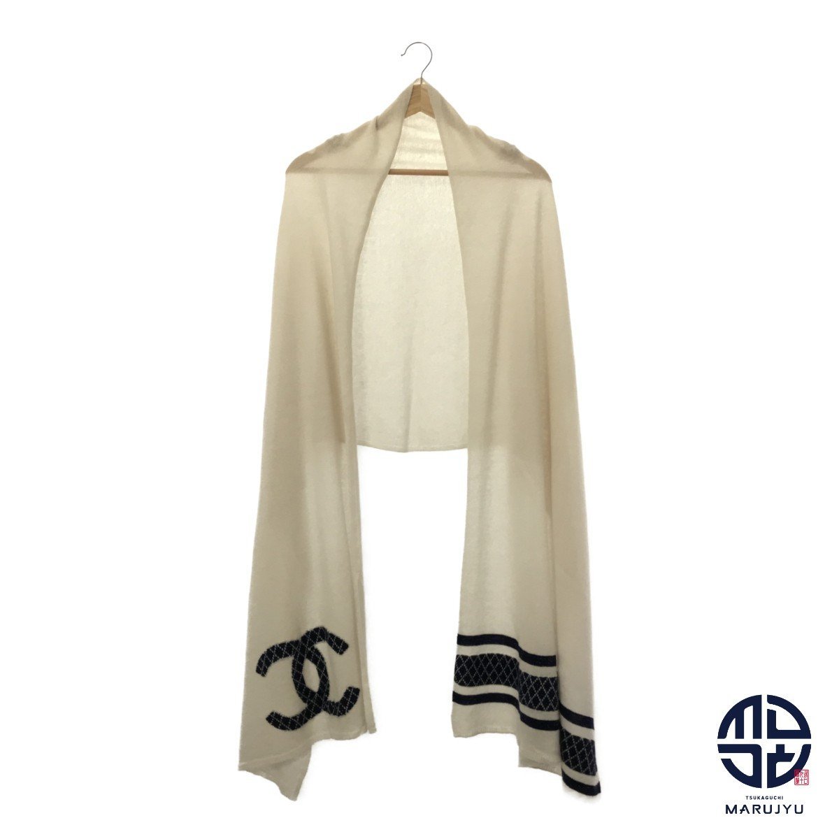 CHANEL シャネル ココマーク ネイビー ホワイト 白 ストール 大判マフラー アパレル ブランド拍卖