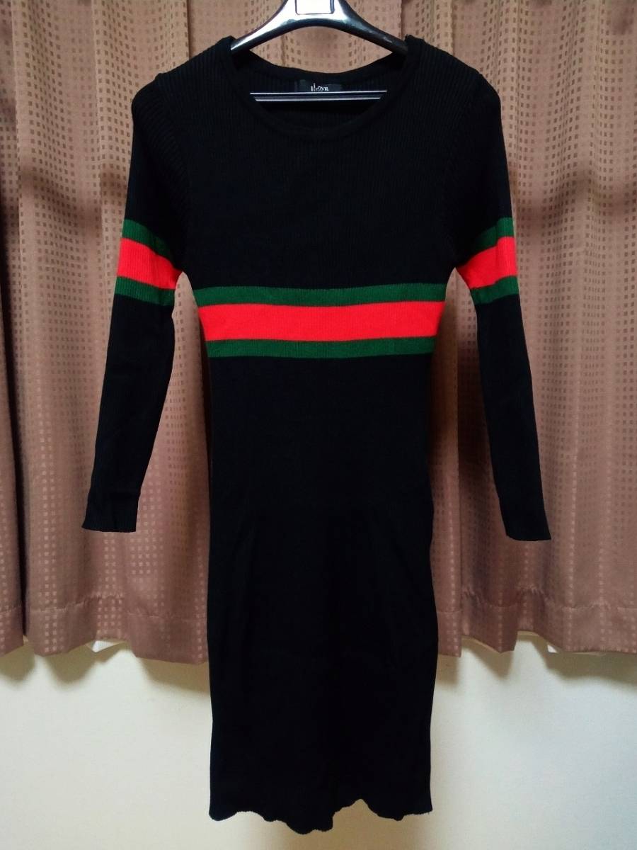 良品中古!!★ LOVE JUNKIE ニット タイトワンピース 長さ約88cm ★ ラブジャンキー ニットワンピース ストレッチワンピース ミニワンピース拍卖