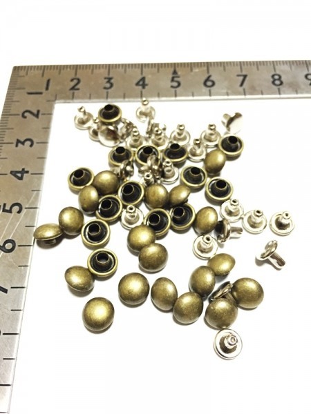 7mm 50個 レザークラフト 艶無し ガンメタゴールド カシメ スタッズ ハンドクラフト 材料 素材 DIY拍卖