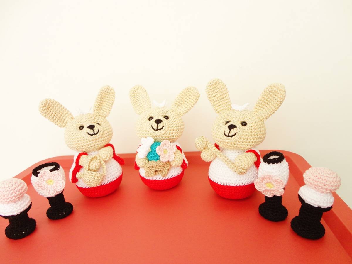 【ひな人形】三人官女*うさぎ*※ぼんぼり・餅付き※*ハンドメイド*兎*gf*132拍卖