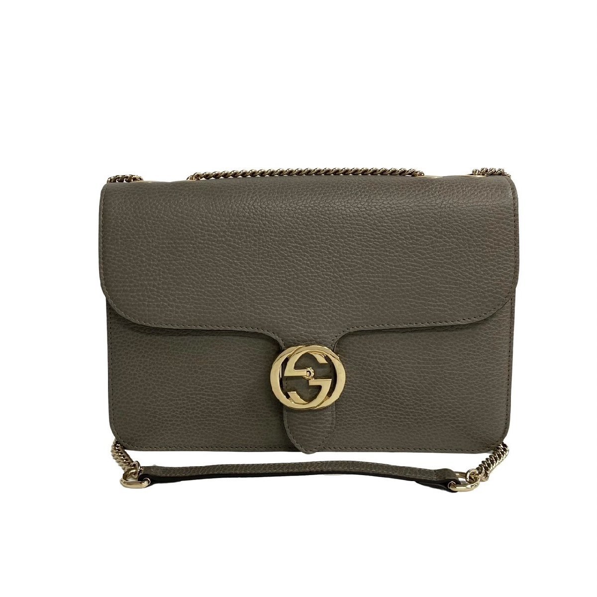 極 美品 GUCCI グッチ インターロッキング GG ロゴ レザー 本革 チェーン 2way ハンドバッグ ミニ ショルダーバッグ グレー 29877拍卖
