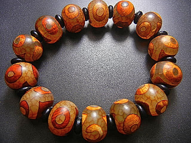 ★西蔵天珠数珠★JFV2575 朱砂龍紋 三眼天珠 数珠 16*12mm超勧め拍卖