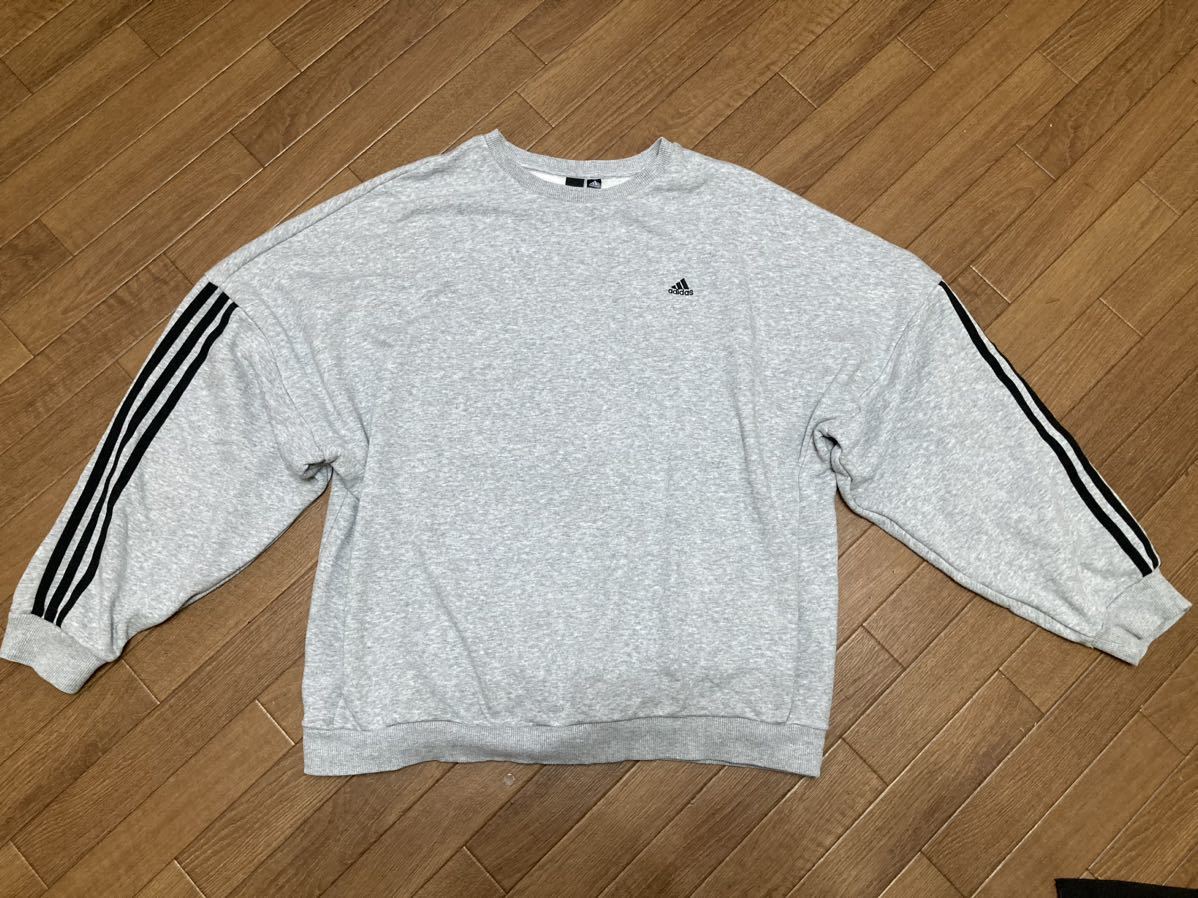 アディダスadidas★トレーナー スウェット グレー ライン★M拍卖