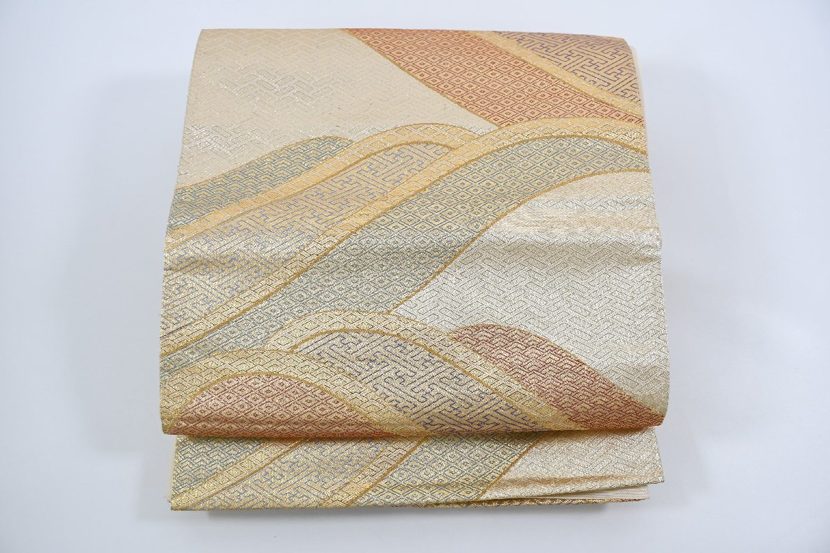 袋名古屋帯 佐賀錦二重箔 波文 金糸 六通柄 帯丈408cm ★着物屋 ne-7056 桜庭呉服店拍卖