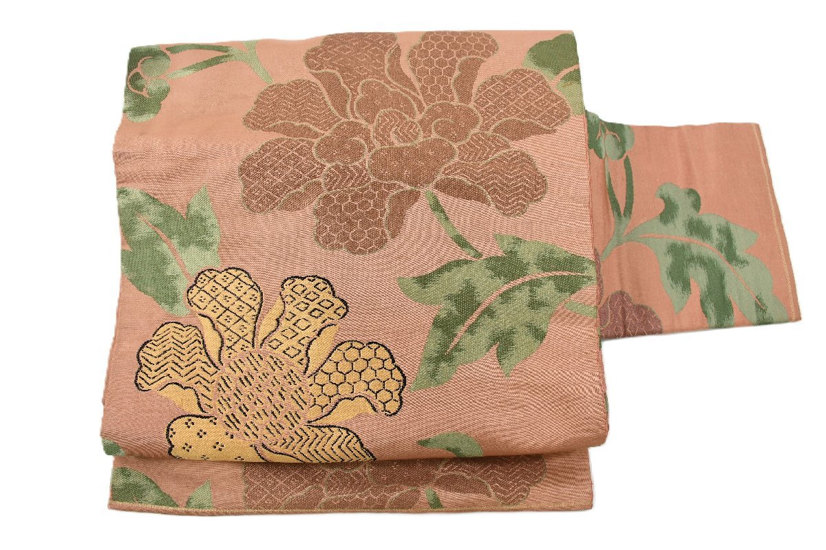 名古屋帯 アンティーク 花 帯丈334cm ★着物屋 ne-7209 桜庭呉服店拍卖