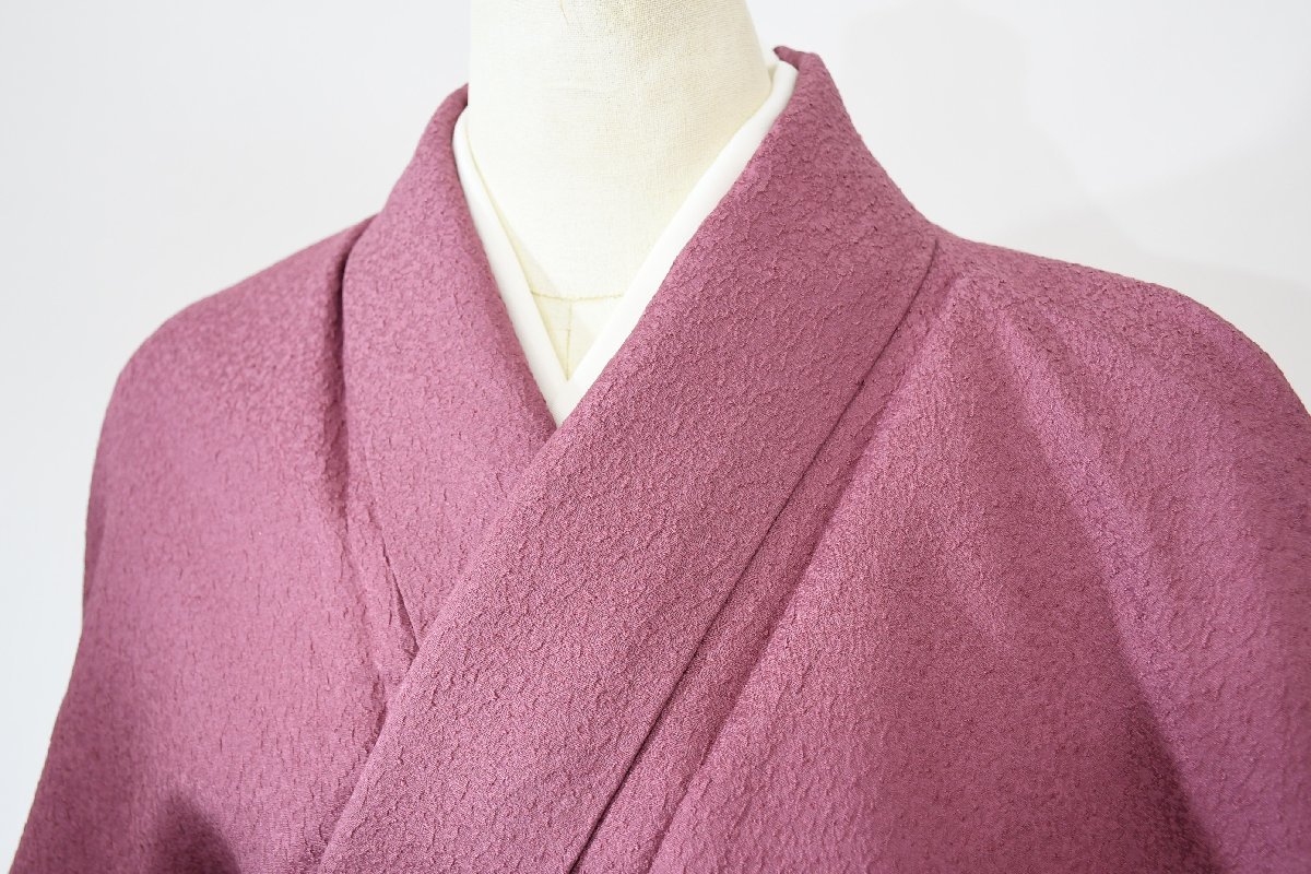 色無地 縮緬 パーティー 滅紅色 披露宴 お茶会 身丈161cm 裄丈67cm ★着物 ia-812 桜庭呉服店拍卖