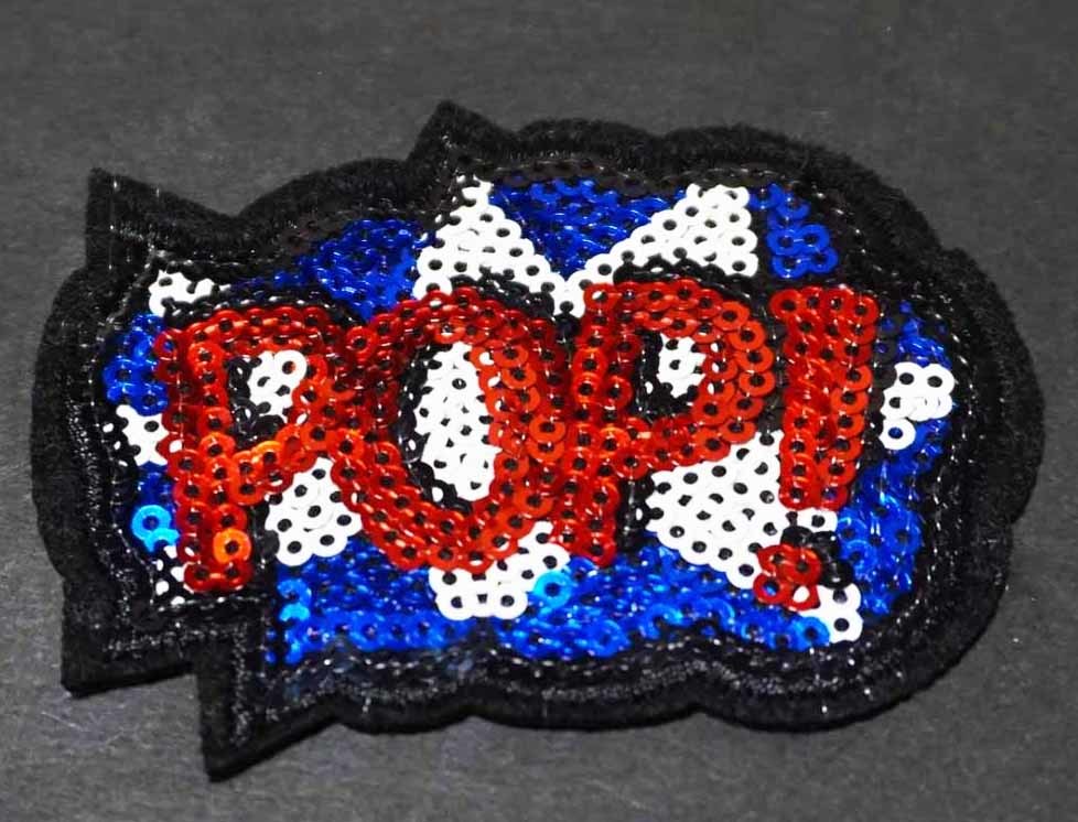 標準■『青白US赤POP』『スパンコール加工』■新品 『 POP! ポップ』 芸術 アート 豪華 ゴージャス 刺繍ワッペン■ 洋服・衣類・衣服DIY拍卖