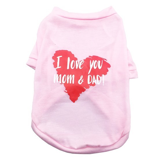 犬 猫 ペット服 夏服 Tシャツ I LOVE ワンポイント ピンク L ペキニーズ ボストンテリア ミニチュア/シュナウザー/ピンシャー/プードル拍卖