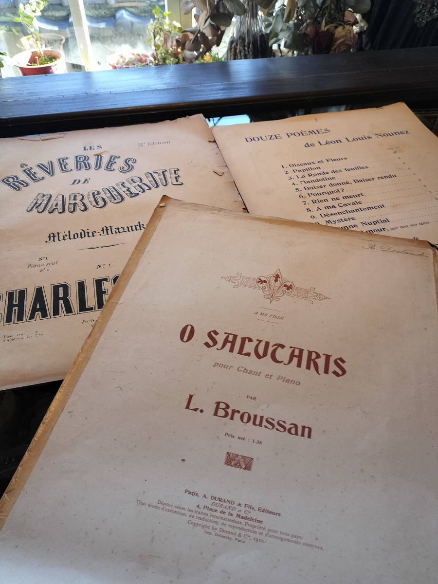 フランス アンティーク 3枚セット 1900年代 楽譜 手書き書き込み 音楽 詩!拍卖