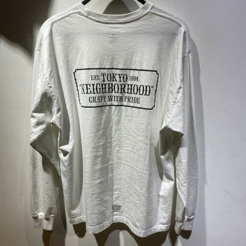 NEIGHBORHOOD LOGO L/S T-SHIRT SIZE-M ネイバーフッド 長袖 TEE Tシャツ ホワイト拍卖
