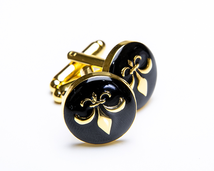 ★カフスボタンFLEURユリの紋章 英国の伝統的図柄は黒に金が綺麗・・♬~U.K SOPHOS_CUFF_LINKS 25370N Fleur-de-lys Cufflinks拍卖