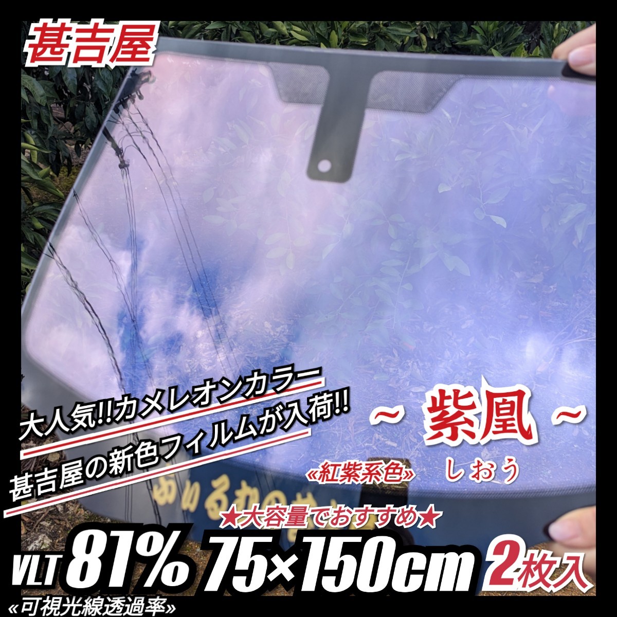 《新品》ウィンドウフィルム ~紫凰しおう~ カメレオンカラー 赤紫系色 プライバシー保護 縦75cm×横150cm 2枚入 大容量でおすすめ拍卖
