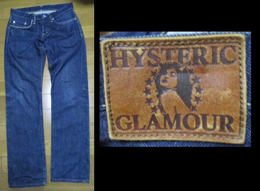 正規品 日本製 ヒステリックグラマー 28サイズ 牛革パッチ デニム ジーンズ ヒスグラ スタッズ HYSTERIC GLAMOUR拍卖