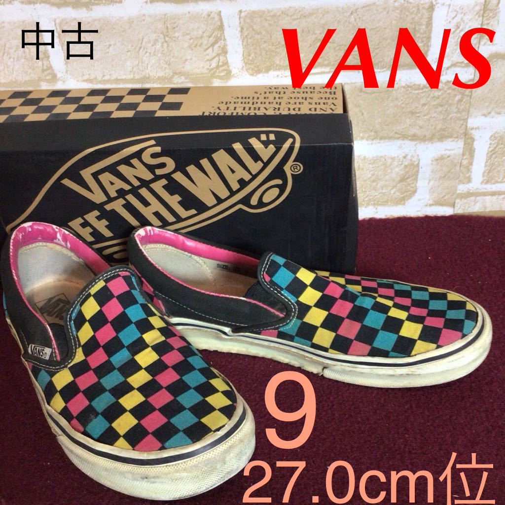【売り切り!送料無料!】A-337 VANS!スリッポン!USA9 27.0cm位!カラフル!チェック!SLIP ON!おしゃれ!箱付!中古!拍卖