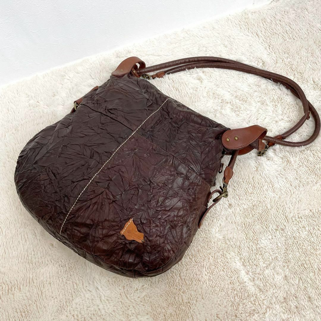 ガラージュ galage 3way シワ加工 本革 ショルダー トート リュック ブラウン拍卖