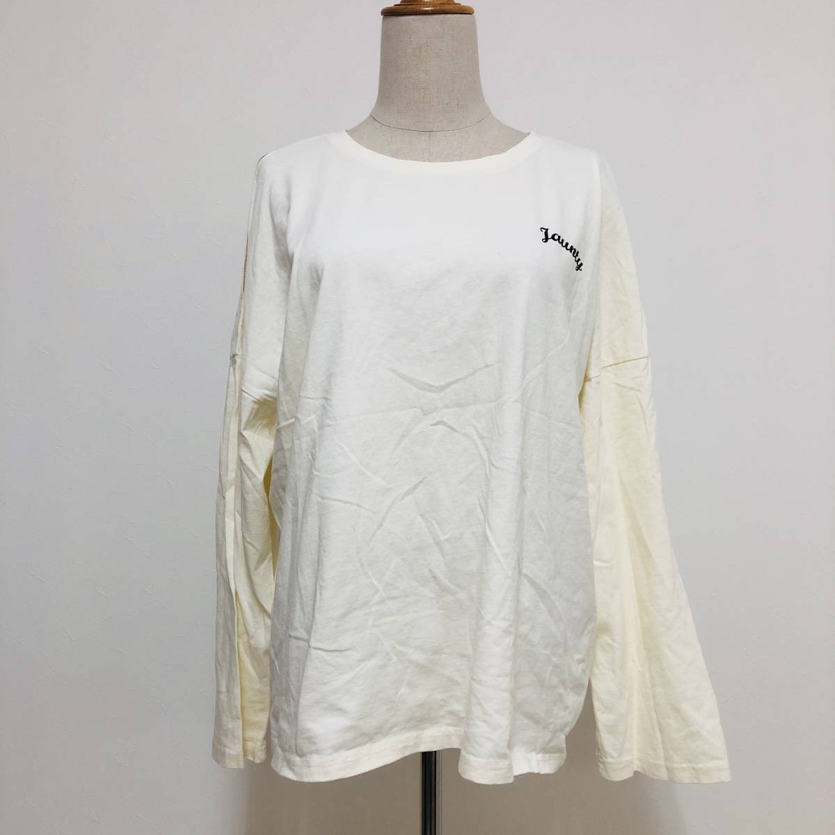 k3196 GORGE トップス カットソー 長袖 綿100% 薄手 肩だし F ゆったり アイボリー レディース 古着 USED ベーシックカジュアルスタイル拍卖