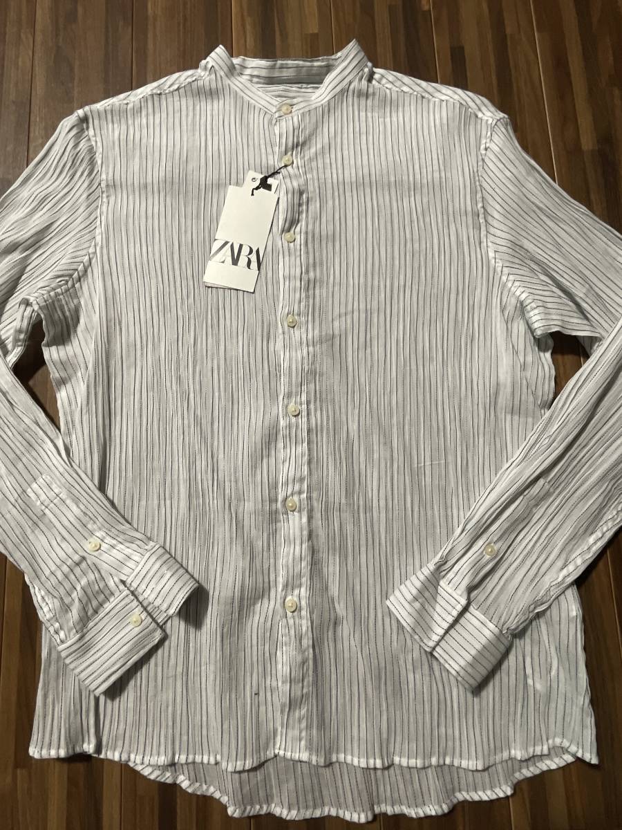 ★ZARA★新品M ステッチストライプの薄手長そでシャツ②拍卖