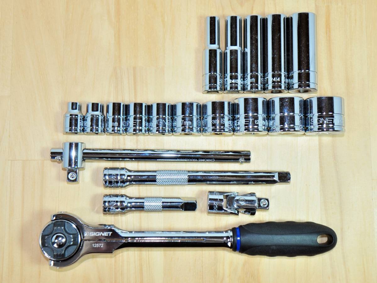 ★SIGNET 9.5sq スイベル ラチェットハンドル ソケット ディープ ジョイント セット★シグネット 3/8 ツールセット拍卖