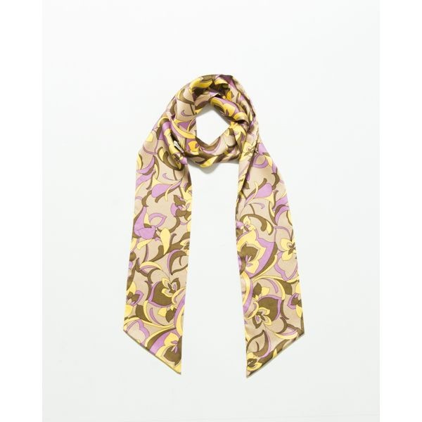 美品 Susan Daniel スーザンdanieru スカーフ ボウタイ 花柄 フラワー きれいめ 大人 カーキ ベージュ/紫 w0034-22-004拍卖