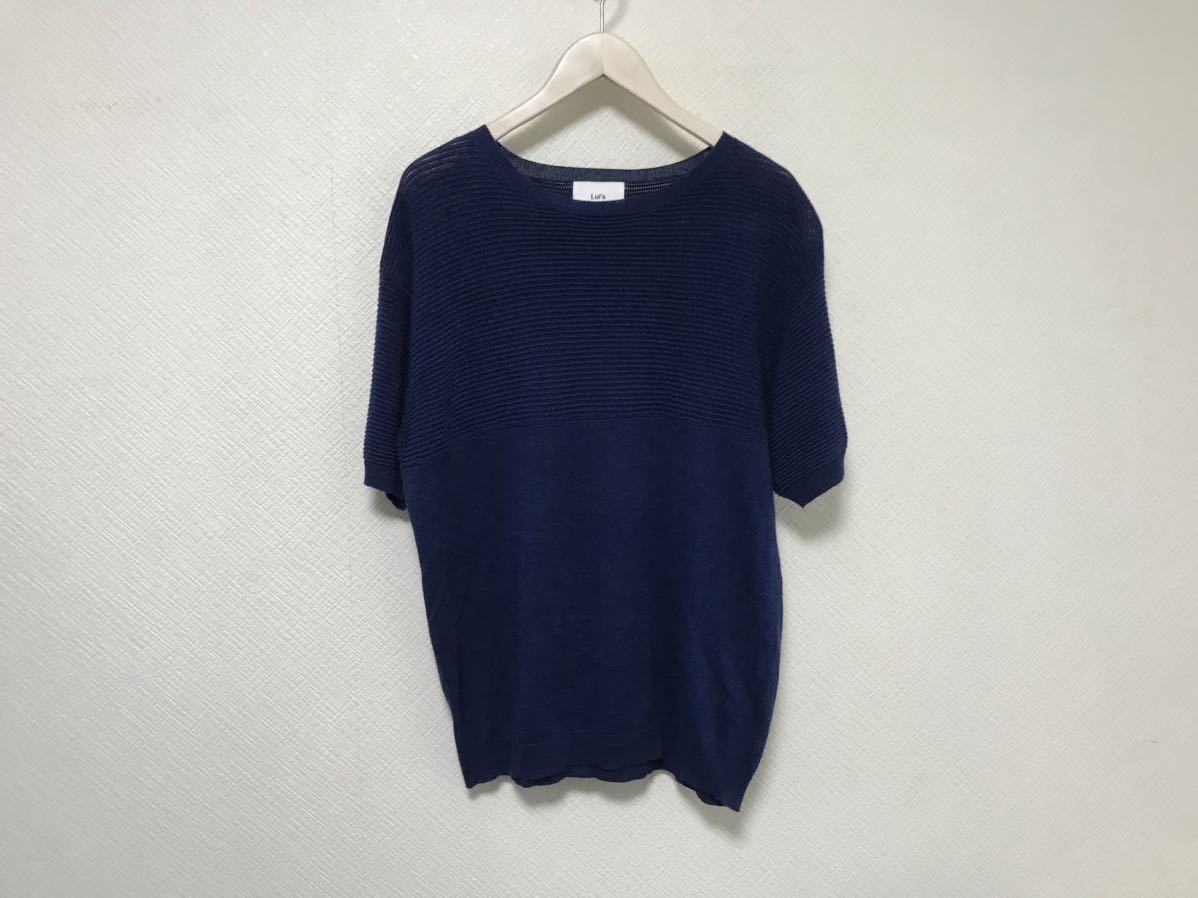 本物ルイスLuisリネン麻レーヨンニット半袖セーターメンズサーフアメカジミリタリービジネススーツ青ブルーL拍卖