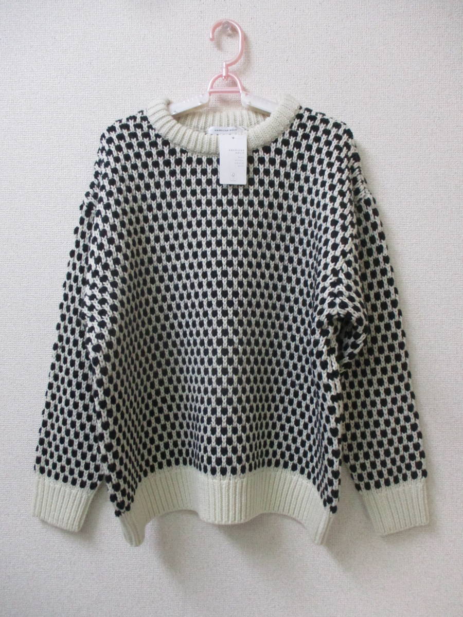 AMERICAN HOLIC ローゲージポコポコ配色ニットプルオーバー BLACK(白・黒) Lサイズ 【商品タグ付・未使用品】拍卖